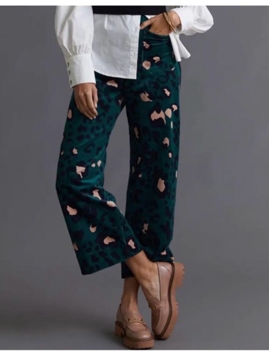 Anthropologie Pants - Anthropologie Maeve The Colette Green Leopard Corduroy Pants Size 30